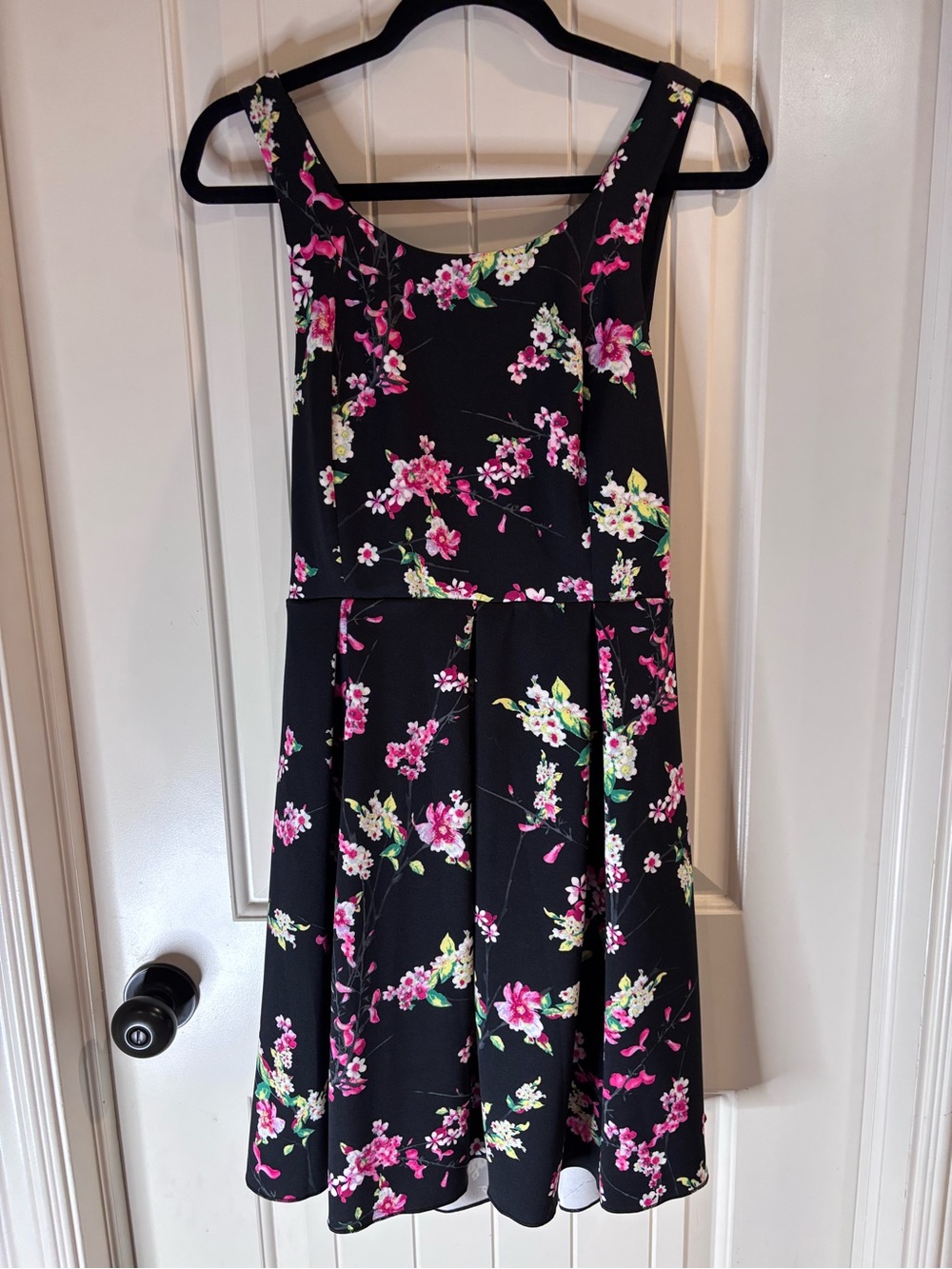 Express Black Mini Dress with Pink & White Floral Print